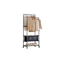 Підлоговий рейл-органайзер YH9918-3A  Мобільна вішалка-стелаж із ящиком для білизни та полицею для взуття